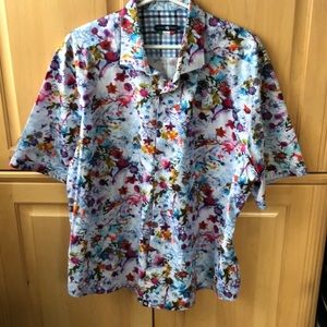 Mens spring multi colourful cotton button up shirt 53 inch chest